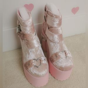 SOLD - New YRU Pink Cherish Velvet Platforms Size US 7